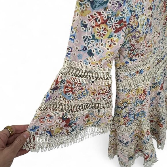 Aqua Print Ruffled Cotton Mini Dress - Picture 4 of 8